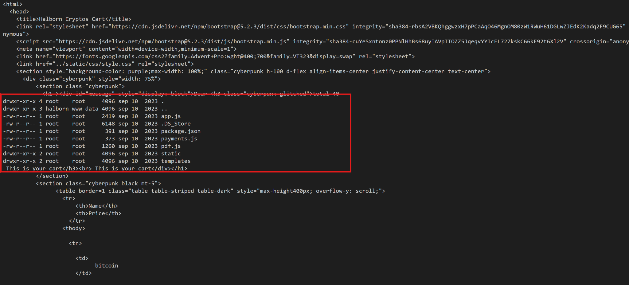 Invoice directory listing
